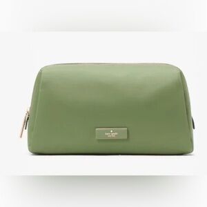 New*Kate Spade Carter Ksnyl Nylon Cosmetic Pouch in cedar stan green